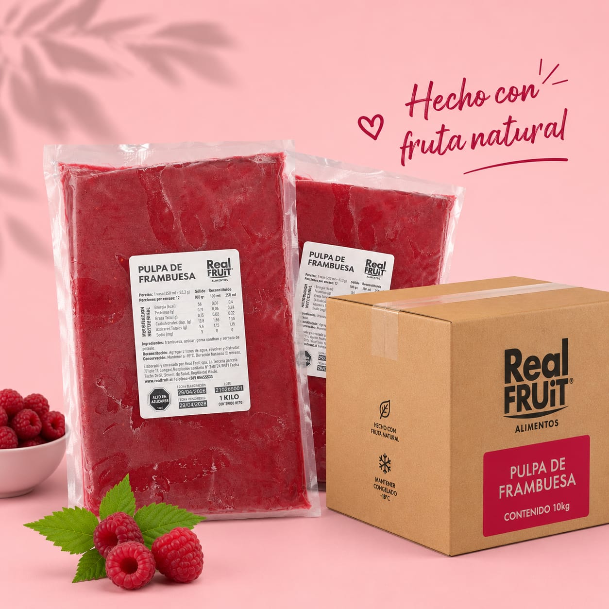 caja Pulpa de Frambuesa real fruit
